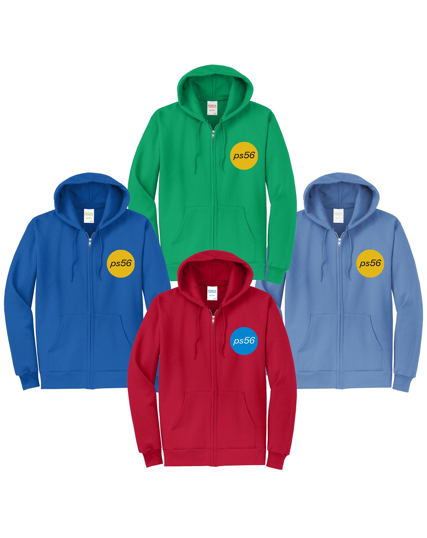 ADULT: Zip Hoodies RED, BLUE, GREEN, LIGHT BLUE
